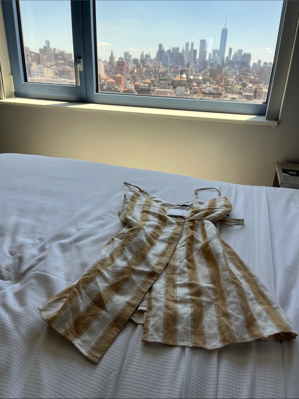 Striped Sleeveless Linen Dress - Mustard & White